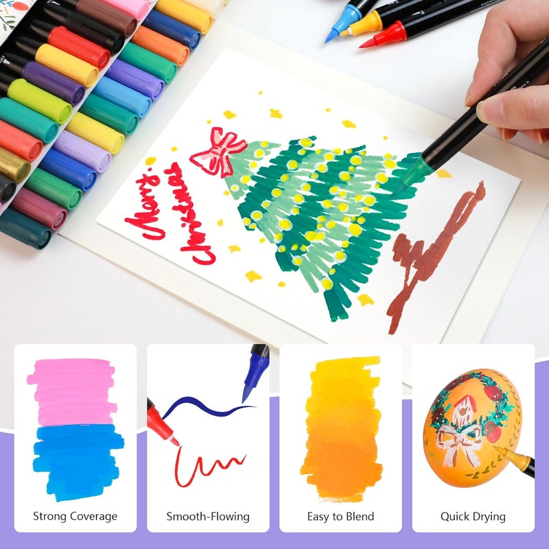 Artecho Acrylic Paint Markers 60 Colors, Acrylic Paint Pens with Brush Tip and Fine Tip for Stone, Rock Painting, Paper, Pumpkin, Wood, Egg, Canvas, Ceramic, Fabric, leather, Glass, DIY Crafts - Image 4